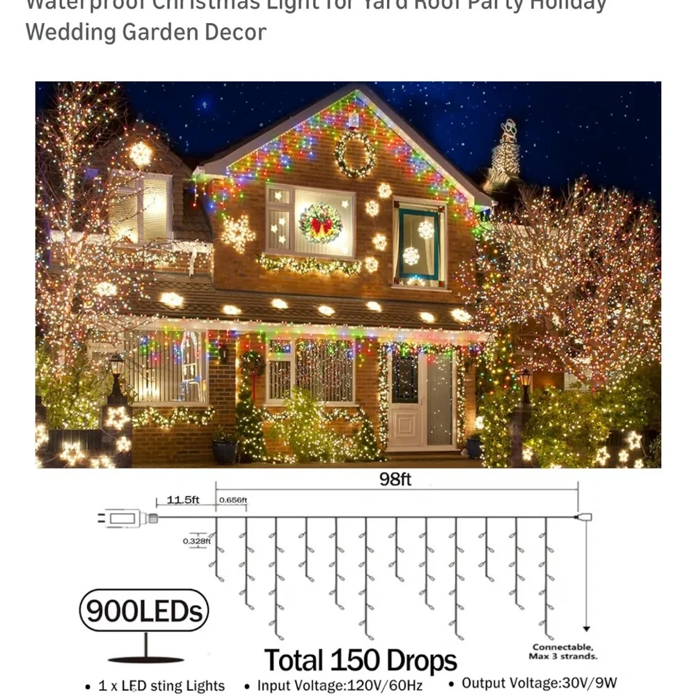 Multicolor LED String Lights for Holiday Decor 98 ft 900 LED  ***NEW***